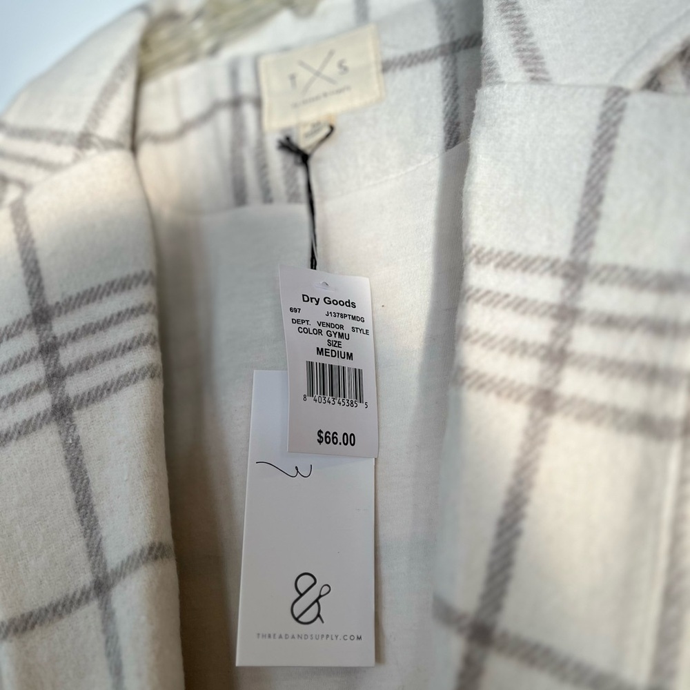 Thread & Supply Plaid OverCoat in Cream, Gray - Picture 4 of 9